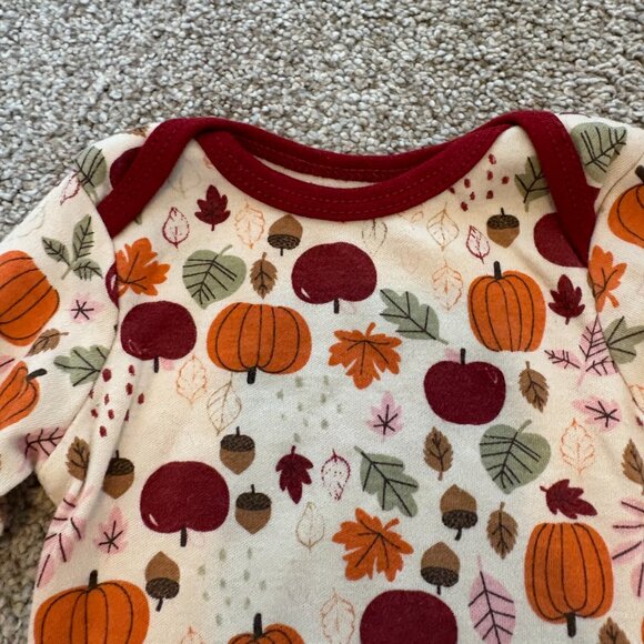 Fall Chick Pea Long Sleeve Body Suit 0-3 months Leaves Pumpkins Apple - Picture 5 of 7